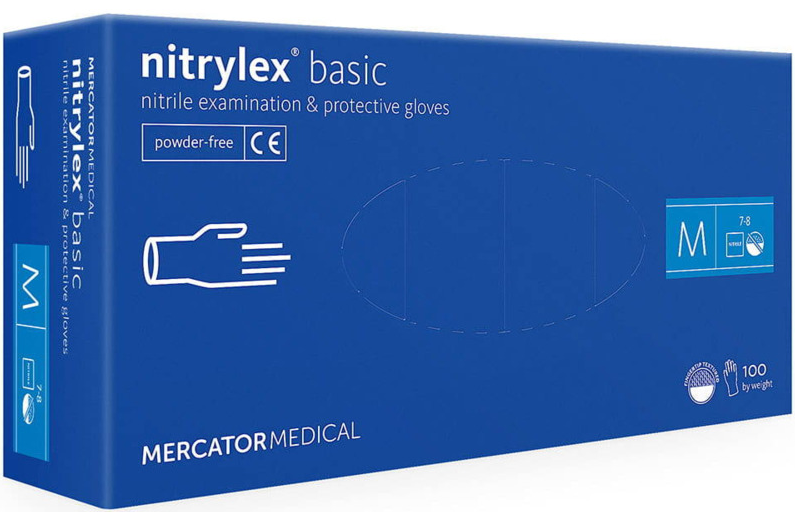 Set 100 manusi MERCATOR Nitrylex Basic 2149326 de protectie din nitril, albastre, marimea M, nepudrate