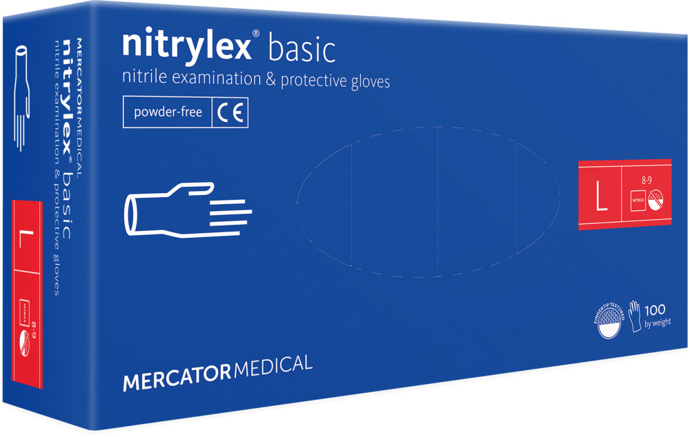 Set 100 manusi de protectie din nitril MERCATOR Nitrylex Basic, albastre, marimea L, nepudrate 2149327