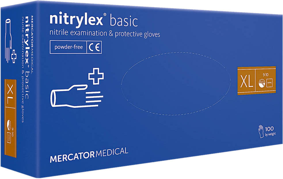 Set 100 mănuși de protecție din nitril MERCATOR Nitrylex Basic 2149328, albastre, mărimea XL, nepudrate