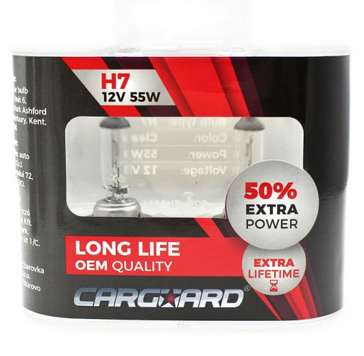 Set 2 becuri halogen CARGUARD H7, 55W, 12 V, Long Life, +50 intensitate, BHA014