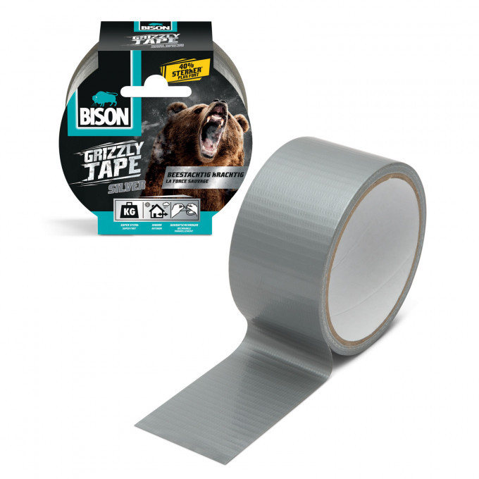 Bandă BISON Grizzly Super Strong adezivă întărită cu material - gri - 10 m
