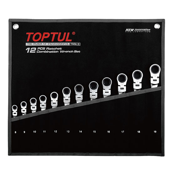 Set chei combinate flexibile TOPTUL Pro-Series GPAQ1204, cu clichet, dimensiuni 8-19 mm, 12 piese