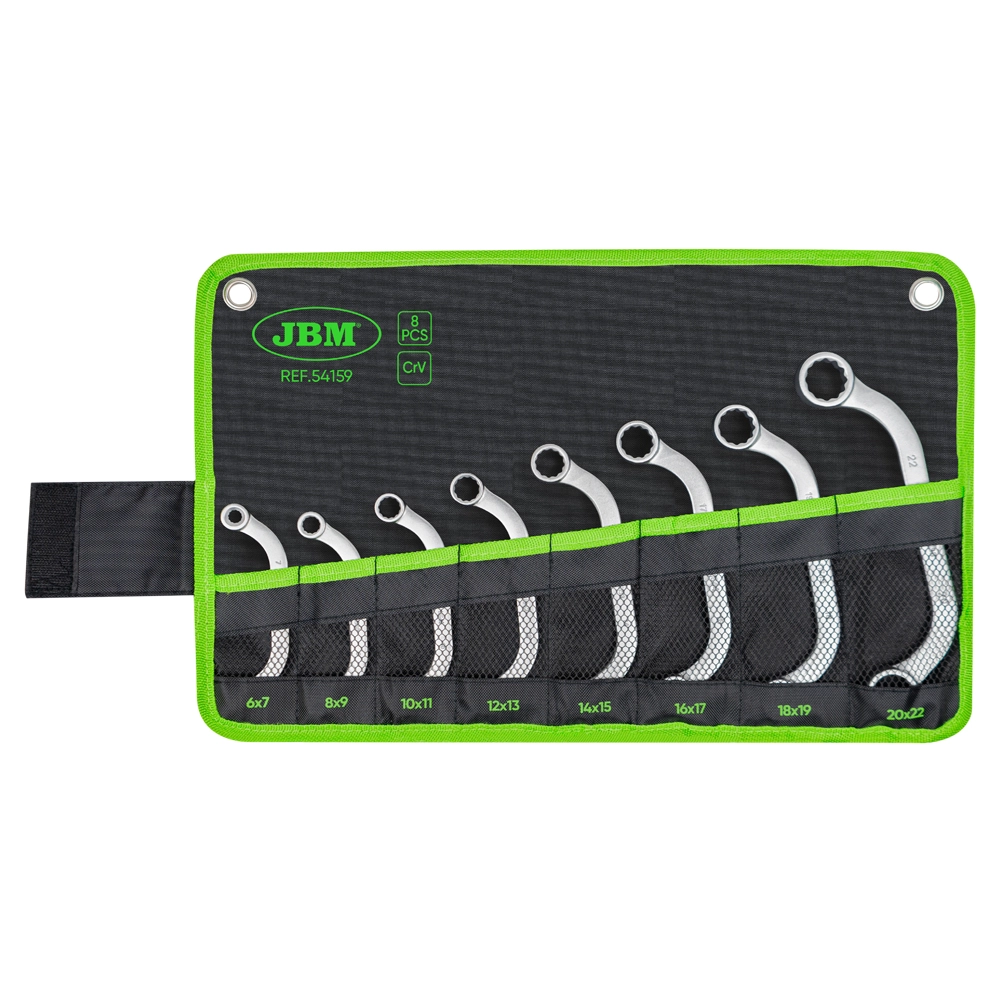 Set de chei inelare semiluna JBM 54159, cu deschideri de 6x7 mm, 8x9 mm, 10x11 mm, 12x13 mm, 14x15 mm, 16x17 mm, 18x19 mm, 20x22 mm