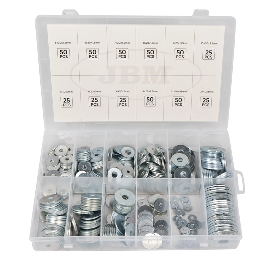 Trusa JBM 52158, 475 saibe, grosime 0.98-3 mm, diametru interior 5-12 mm, diametru exterior 11x40 mm, din fier galvanizat