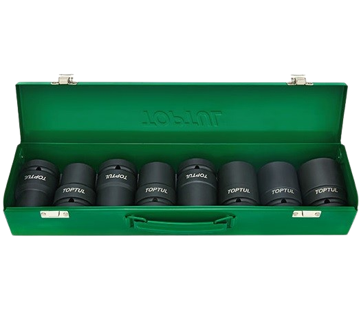 Set 8 capete tubulare de impact TOPTUL GDAD0809, prindere pătrat 1 inch, profil hexagonal, deschidere chei 27-41 mm, crom molibden