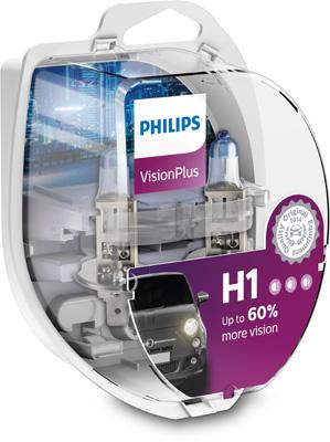 Set de 2 becuri auto pentru faruri H1, 55W, 12V, Vision Plus, PHILIPS 12258VPS2