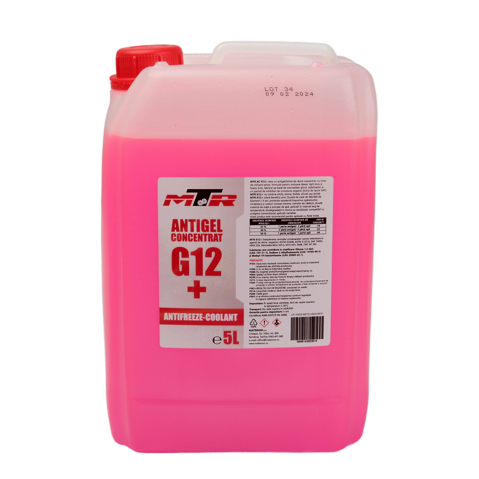 Antigel concentrat MTR Albastru G12+ (-36°C) 5L pentru MAN, MERCEDES
