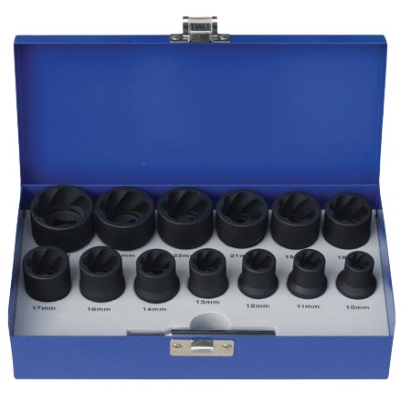 Trusa BERNER 53750, 14 chei tubulare de impact pentru extras șuruburi, deschidere chei 10-27 mm, crom molibden
