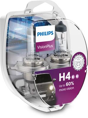 Set de 2 Becuri pentru Far H4 P43T 60/55W 12V Vision Plus, PHILIPS 12342VPS2