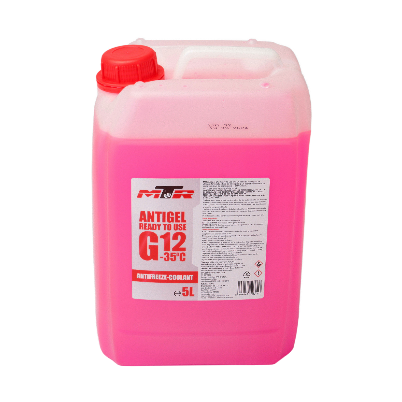 Antigel concentrat MTR Rosu G12 (-35°C) 5L pentru VW, MAN