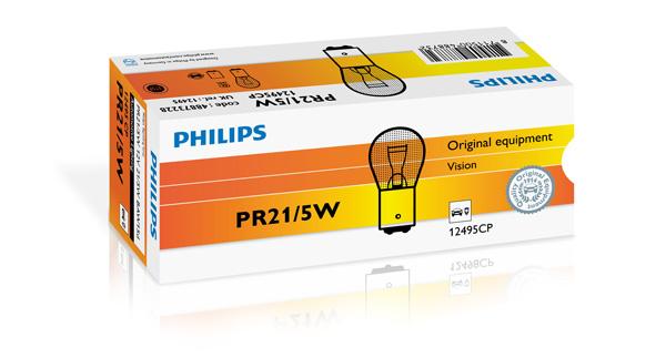 Bec roșu incandescent pentru frână PR21/5W 12V, BAW15d, PHILIPS 12495CP