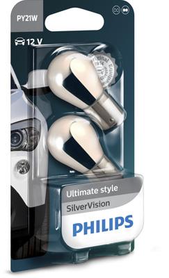 Set de 2 Becuri de Semnalizare PY21W 12V, Philips Silver Vision, Model 12496SVB2, Ambalaj Blister