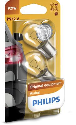 Set de 2 becuri semnalizatoare P21W 12V, soclu BA15S, blister, PHILIPS 12498B2