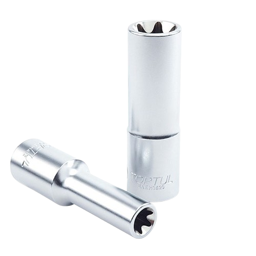Cheie tubulară BAEH0804 TOPTUL, antrenor pătrat 1/4 inch, profil stea, deschidere cheie E4, lungime 50 mm, oțel crom vanadiu