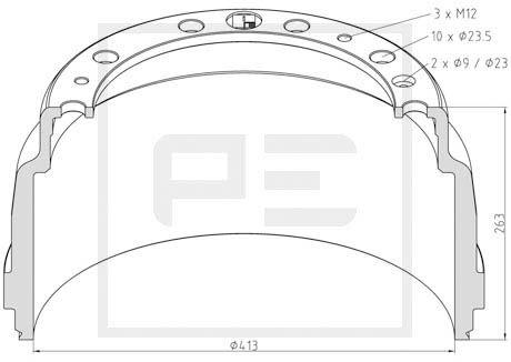 Tambur de frână PE Automotive 126.091-00A - RESIGILAT