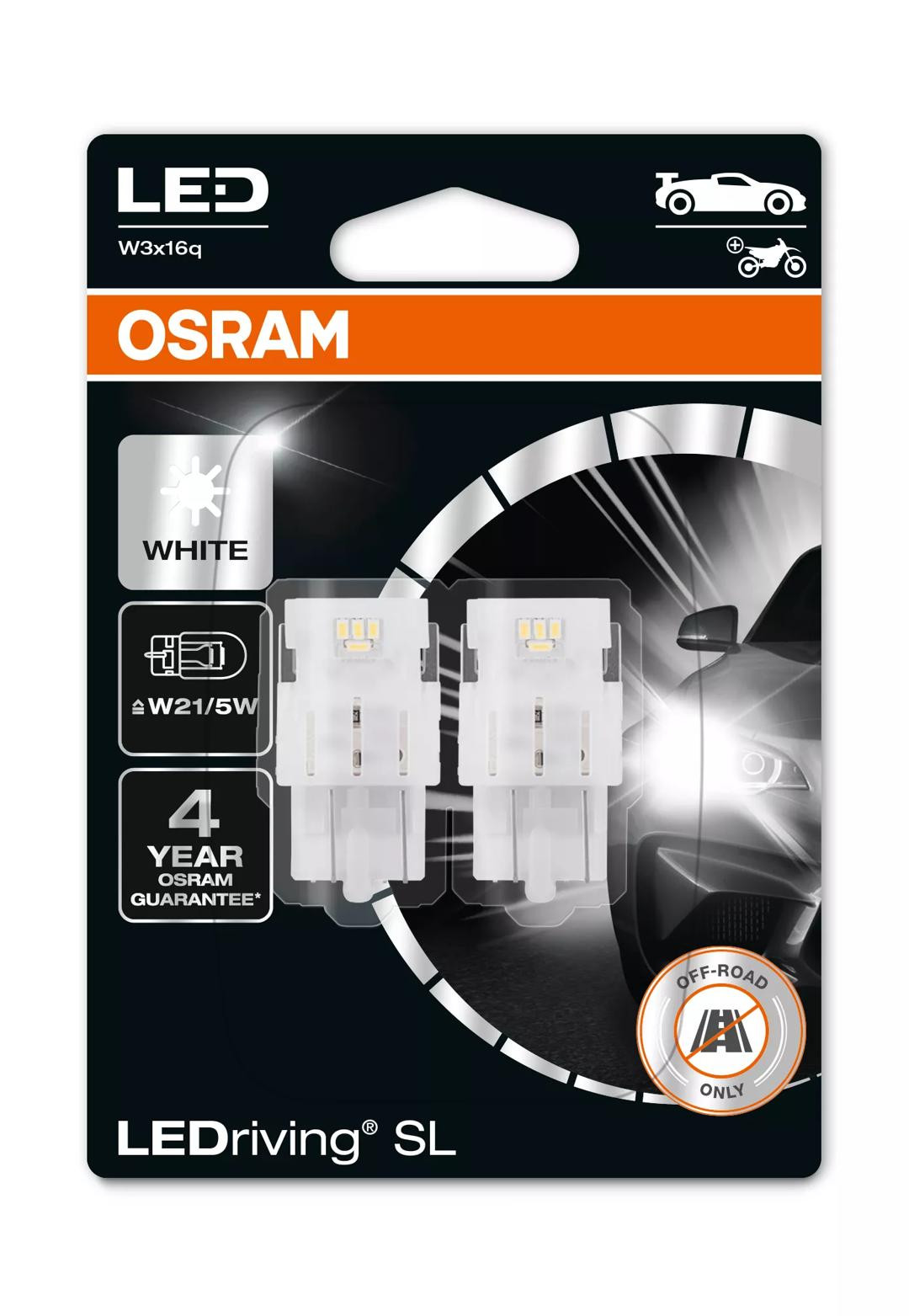 Bec Osram LEDriving SL W21W/5W | 12V - W3x16q - Set 2 buc (Neomologat pentru drumuri publice)