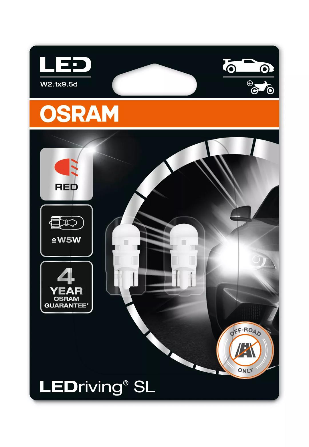 Bec Osram LEDriving SL W5W Rosu | 12V - W2.1x9.5d - Set 2 bucati (Off-Road)