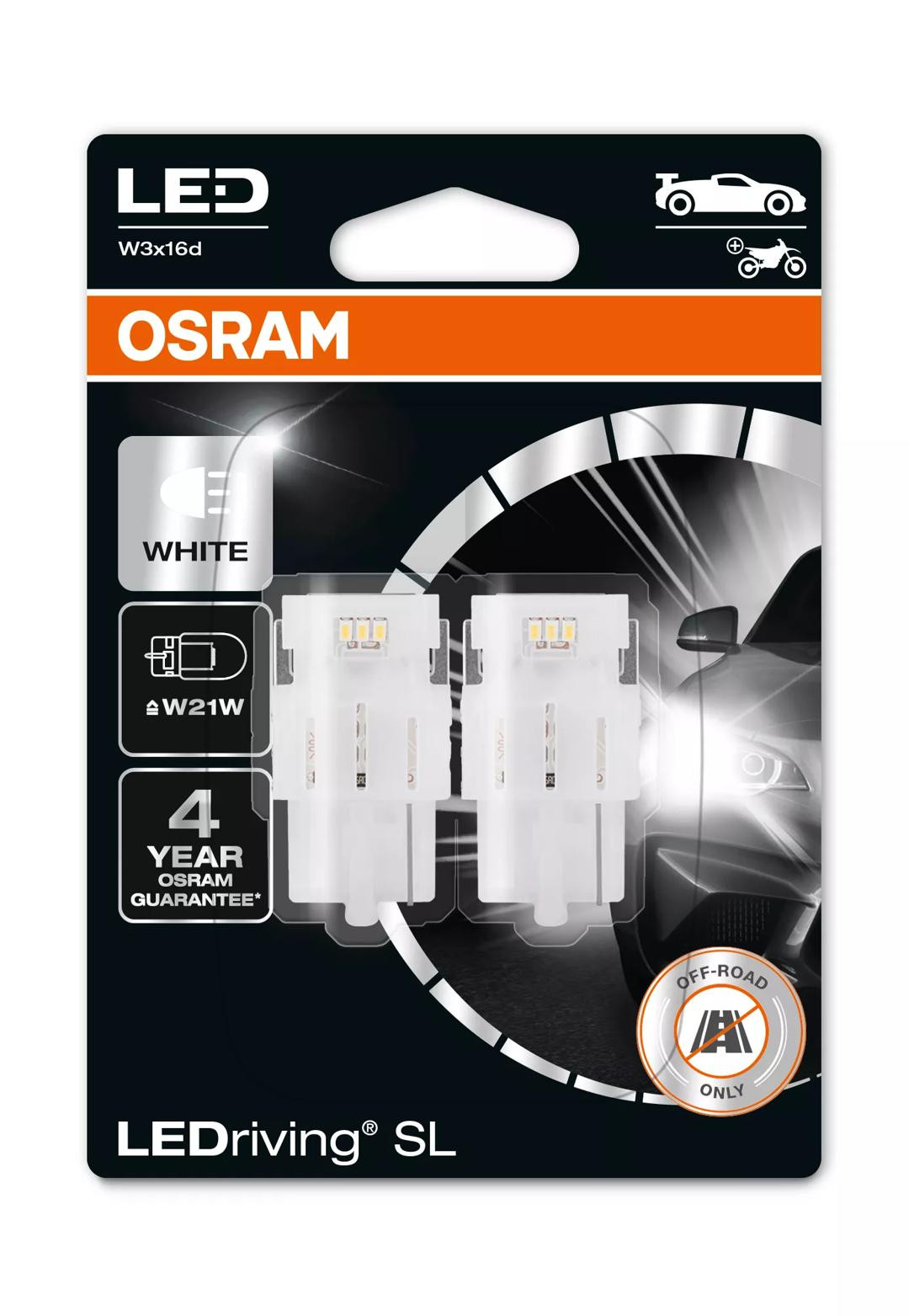 Bec Osram LEDriving SL W21W Alb | 12V - W3x16d - Două bucăți Set (Off-Road)