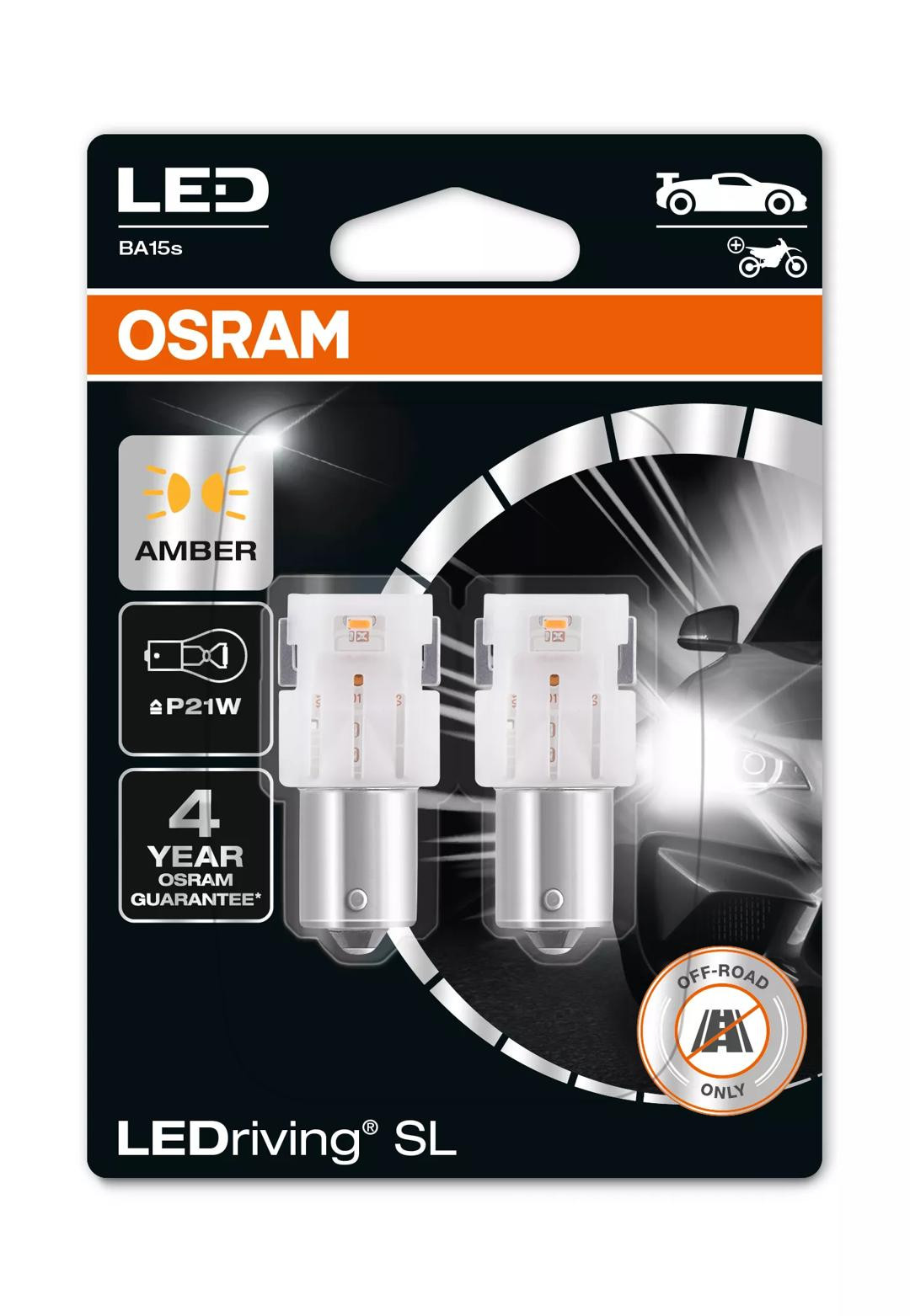 Bec LEDriving SL P21W Galben Osram | 12V - BA15s - Set 2 buc (Off-Road)