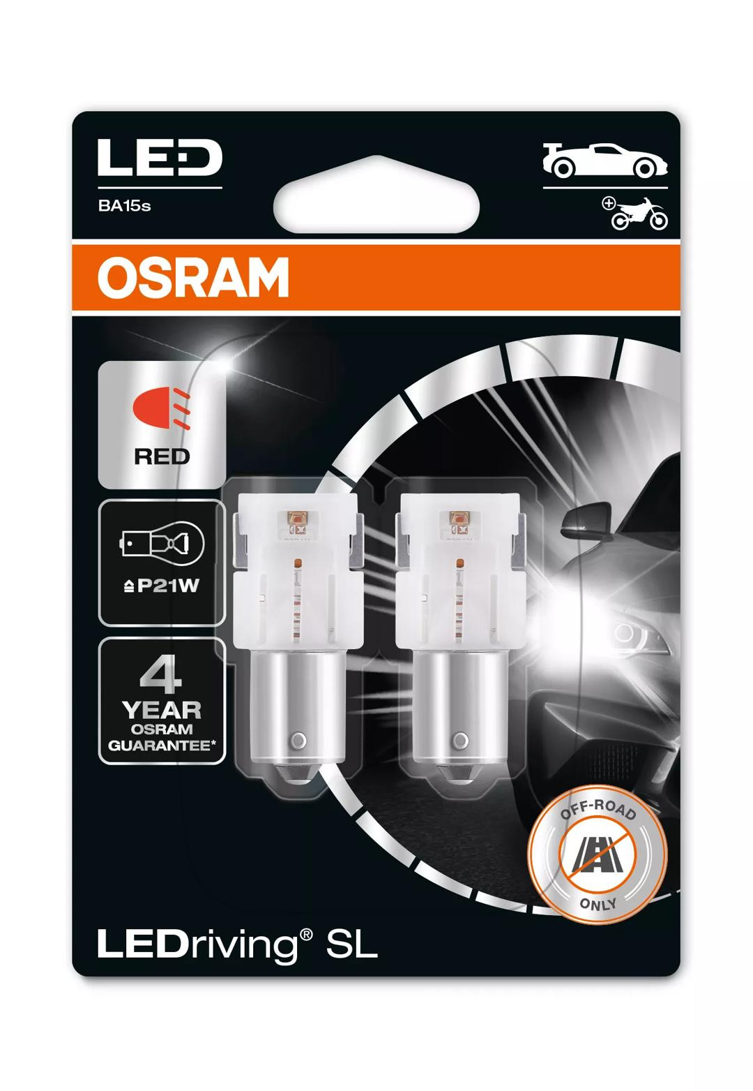 Bec Osram LEDriving SL P21W Roșu | 12V - 1.8W - BA15s - Set 2 bucăți (Off-Road)