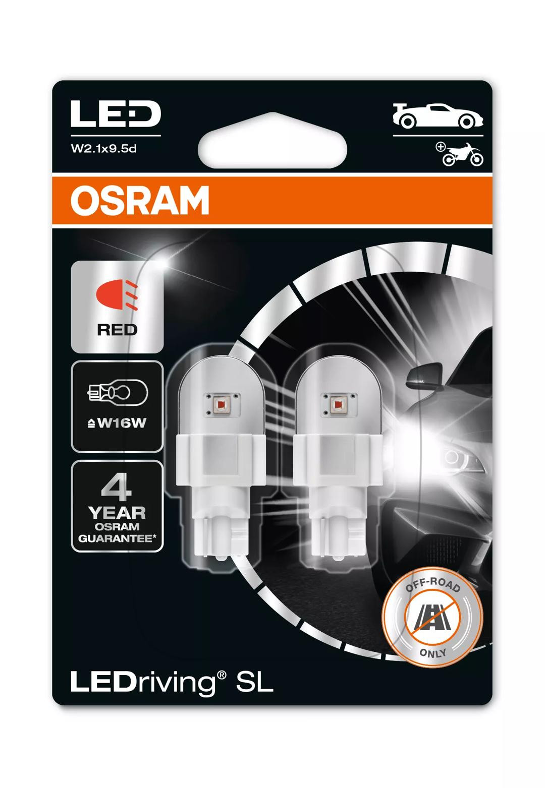 Bec LEDriving Osram SL W16W Rosu | 12V - 2W - W2.1x9.5d - Set 2 buc (Off-Road)
