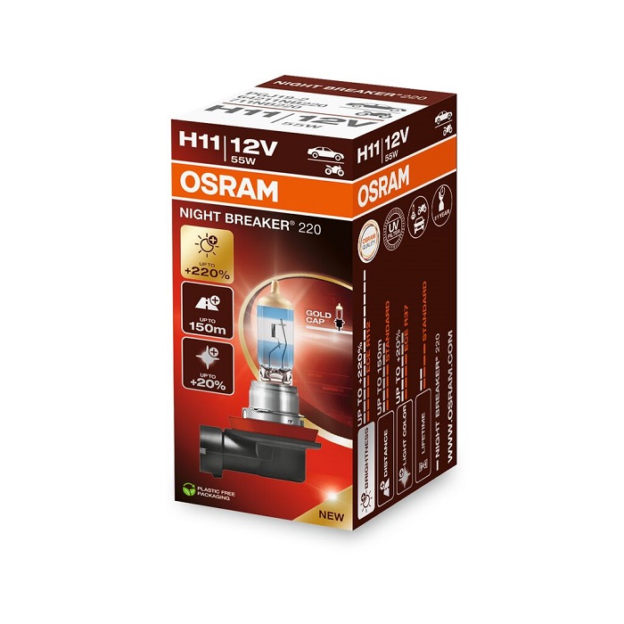 Bec auto OSRAM Night Breaker 220 halogen 64211NB220, H11, 12V, 55W, PGJ19-2, cutie