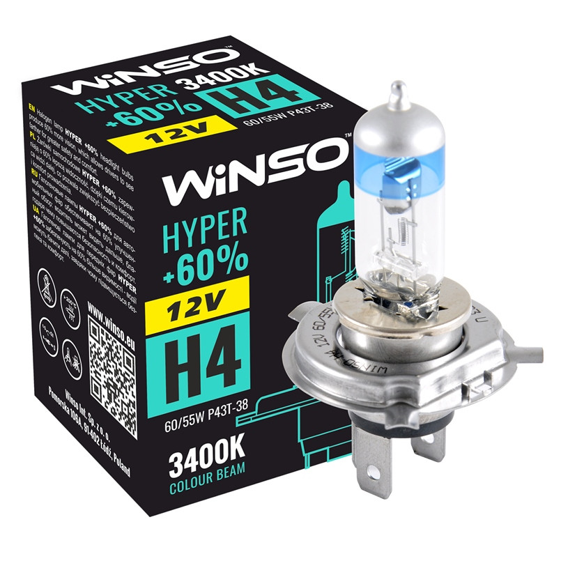 Bec Winso Hyper Halogen +60% H4 - 12V, 60/55W P43t-38 3400K