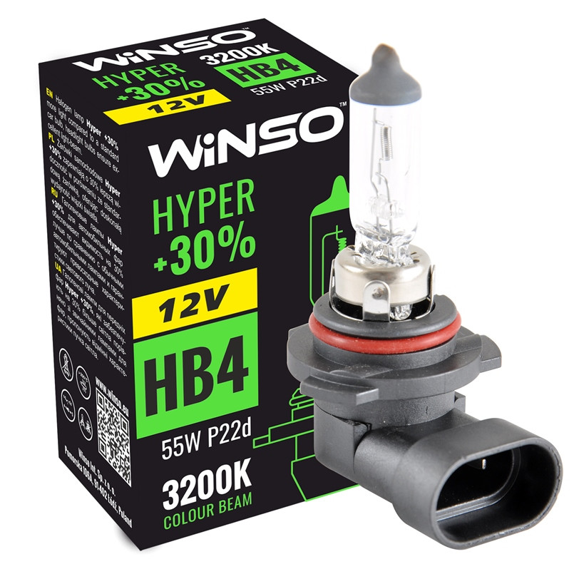 Bec Winso Halogen Hyper +30% HB4 - 12V, 55W P22d 3200K