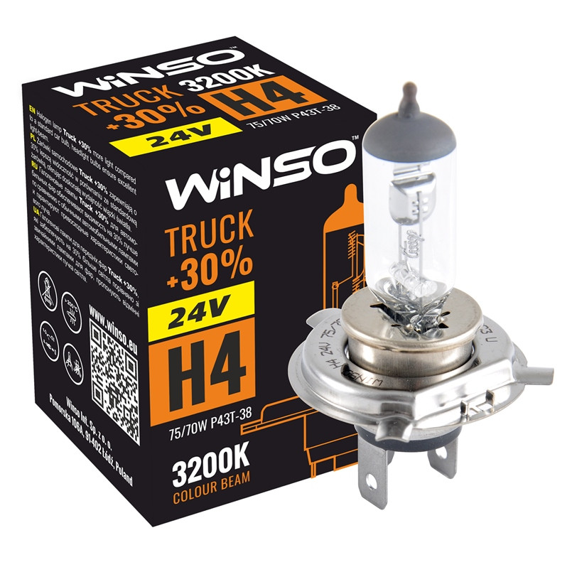 Bec Winso Truck Halogen +30% H4 - 24V, 75/70W P43t-38 3200K