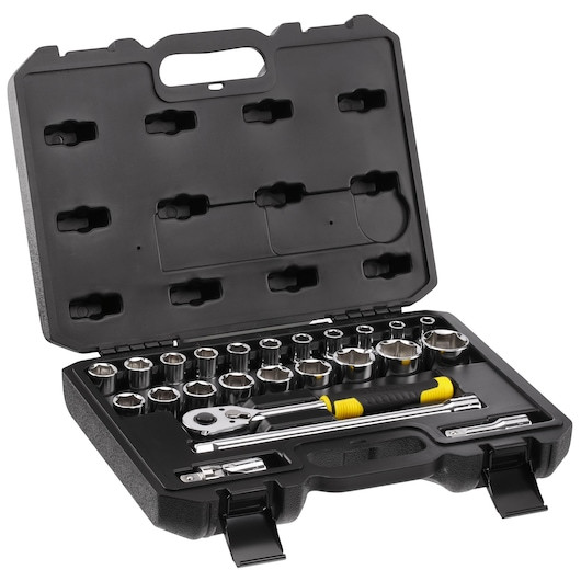 Set STANLEY de clicheți cu 72 de dinți și chei tubulare 1/2 in., cu accesorii, 24 buc