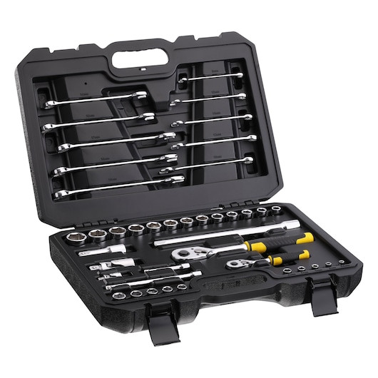 Set STANLEY de clicheți cu 72 dinți, chei tubulare și chei combinate, cu accesorii, 41 buc