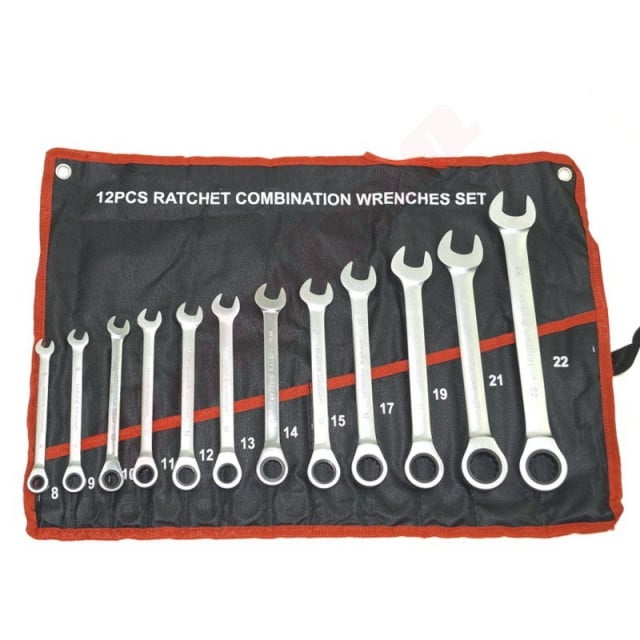 Set combinat de 12 chei plate cu cliquet, dimensiuni 8-22mm