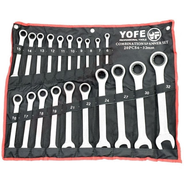 Set de 20 chei combinate cu cliquet, dimensiuni 6-32mm
