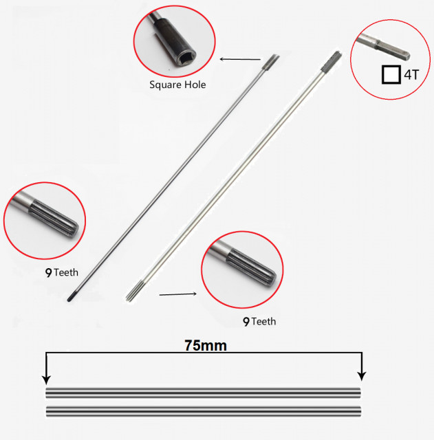 Țeavă + ax de transmisie, 2 tronsoane, 9 dinți Ø 28mm (2 x 75)