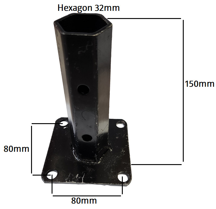 Manicot pentru roata motocultor, bază pătrată (înălțime 150mm) (ax hexagonal 32mm)
