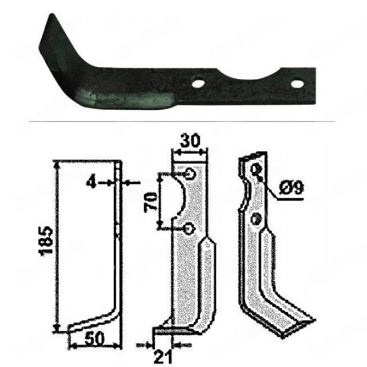 Cuțit stânga motocultor 185mm x 30mm AGRIA