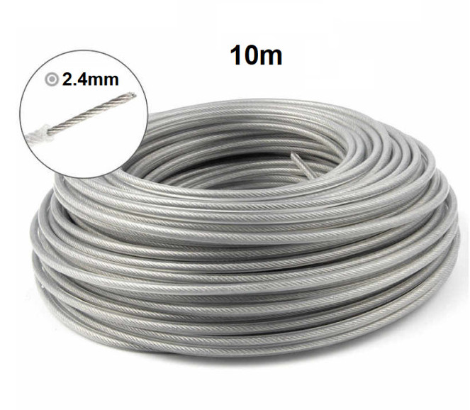 Fir rotund pentru motocoasă, inserție oțel, 2.4mm x 10m