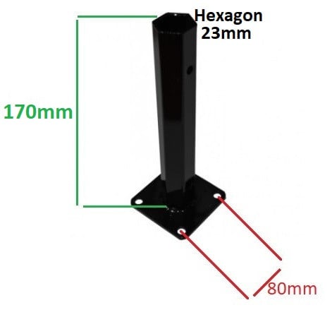 Mâner roată motocultor bază pătrată (h 170mm - Hexagon 23mm)