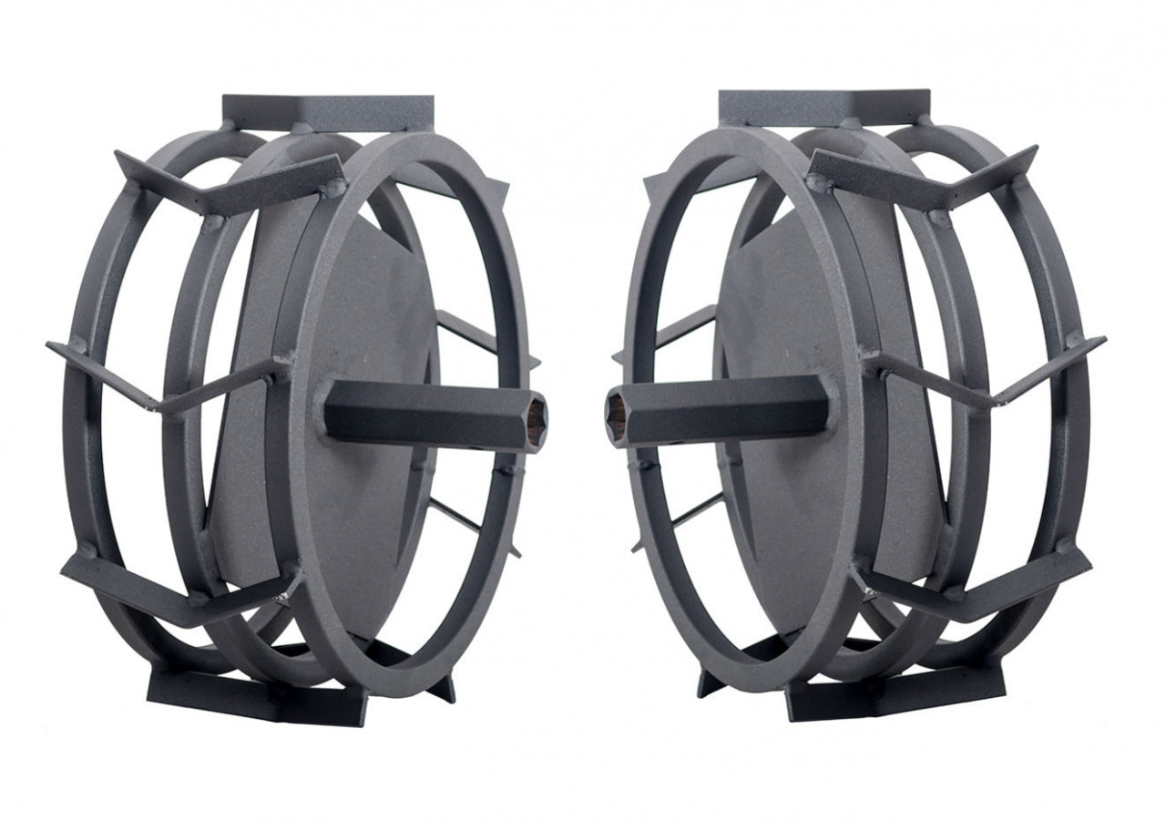 Set roți metalice motocultor / motosapă (D335mm, bușon de 23mm)