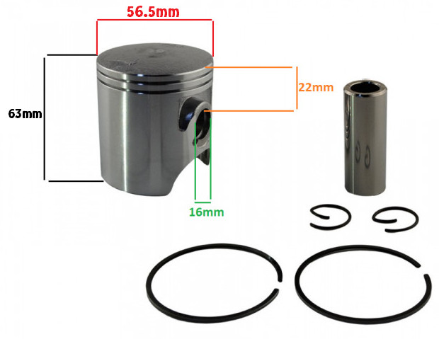 Piston 2T 125cc Yamaha DT 56.5mm scuter (fără ferestre, h 63mm)