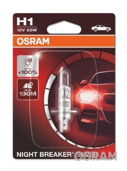 Bec far fază lungă OSRAM H1 55W Night Breaker Silver +100, 12V, 1 bucată, blister, model 64150NBS-01B