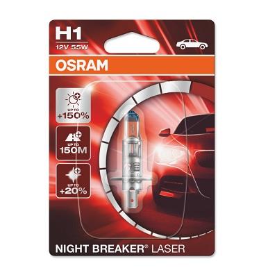 Bec far pentru faza lungă 12V, H1 55W Night Breaker Laser Next Gen +150% OSRAM, blister, 1 bucată (cod produs: 64150NL-01B)