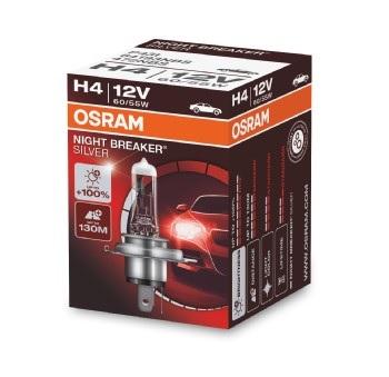 Bec Auto OSRAM H4 12V 60/55W Night Breaker Silver +100% Luminozitate, Model 64193NBS
