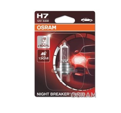 Bec Auto Fază Lungă OSRAM Night Breaker Silver H7, 12V, 55W, +100% Luminozitate, Blister, 1 Bucată, Model 64210NBS-01B