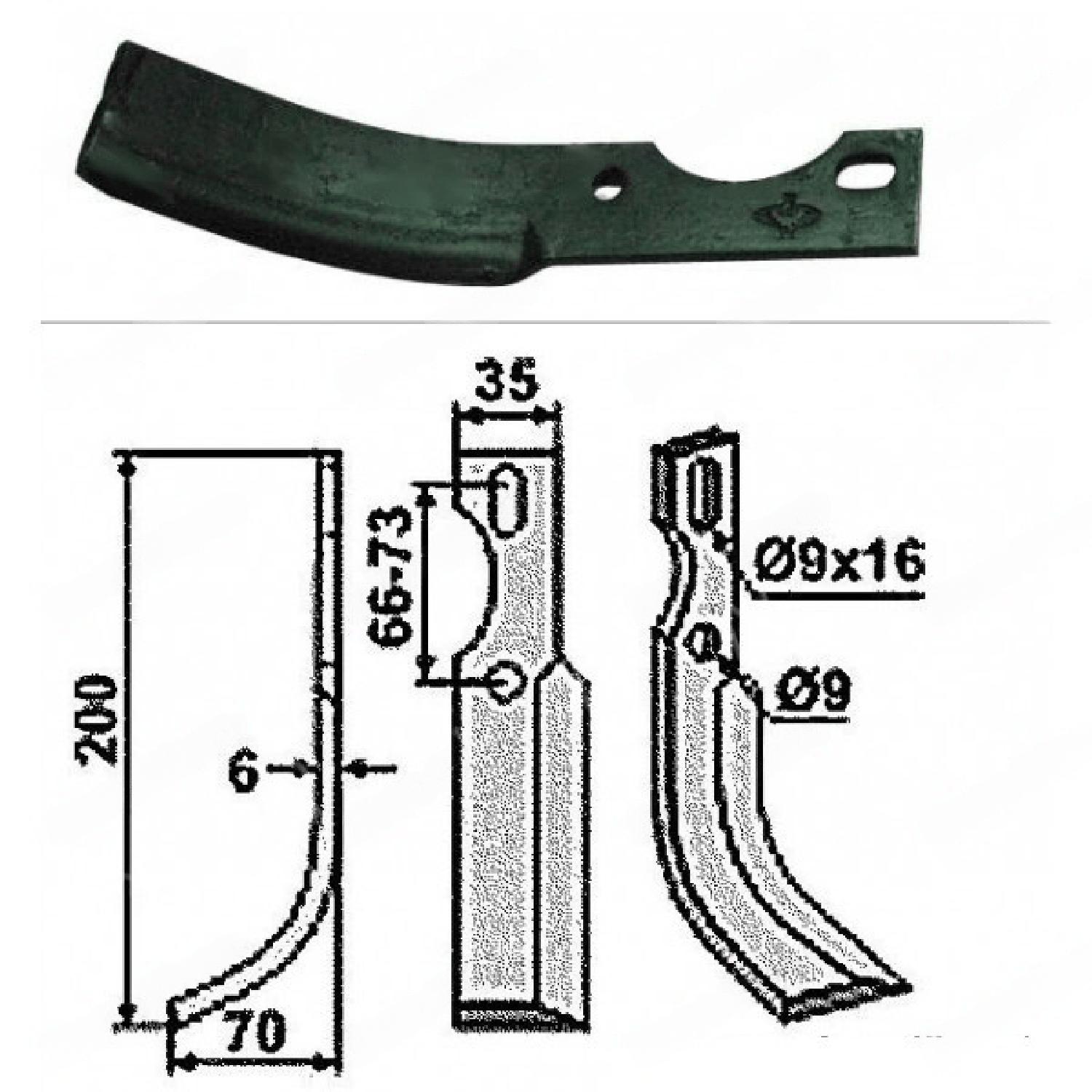 Cuțit motocultor 200mm x 35mm (stânga)