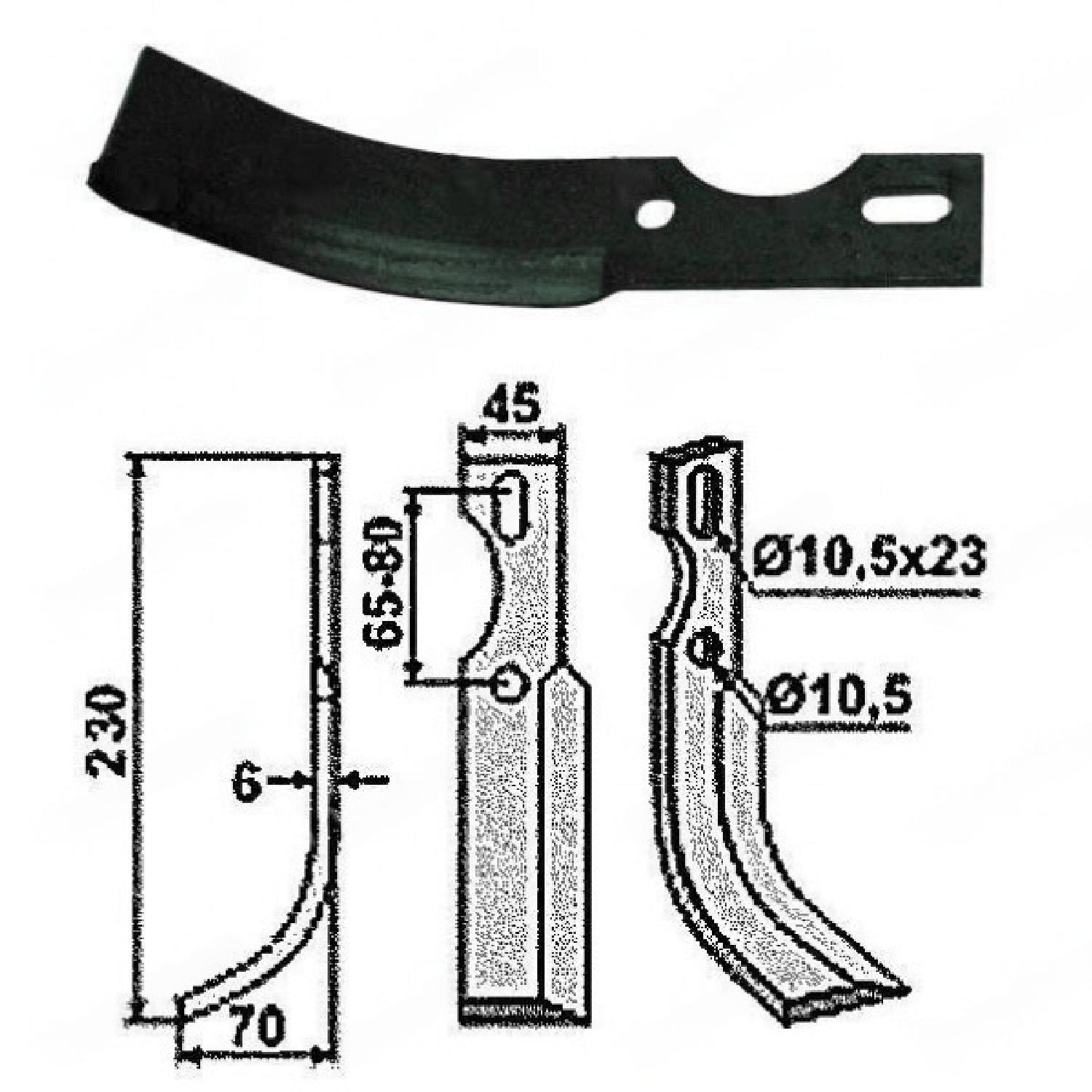 Cuțit motocultor 230 mm x 45 mm (stânga)