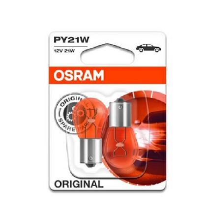 Set de 2 becuri auto 12V PY21W, originale, ambalaj blister, marca OSRAM 7507-02B