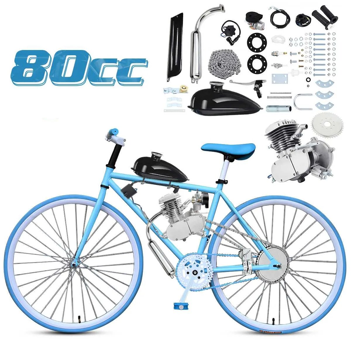 Kit motor bicicletă 80 cc 2 TIMPI (CULOARE GRI)
