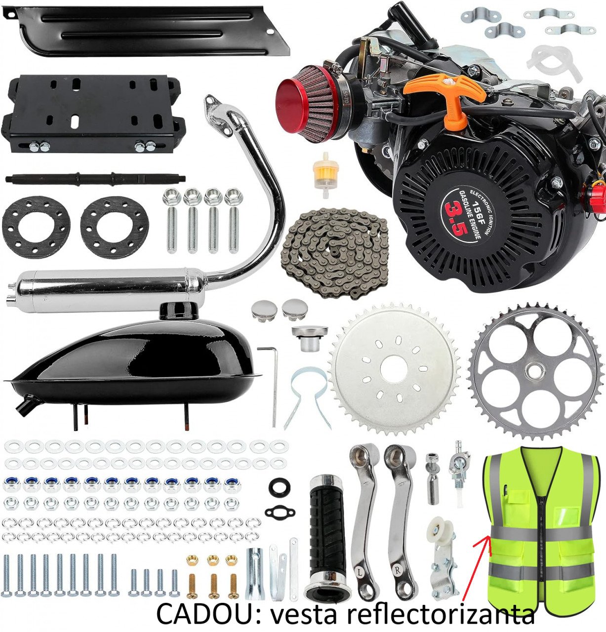 Kit motor (4 timpi) pentru bicicleta 80cc - 3.5 CP (reductor și lanț)