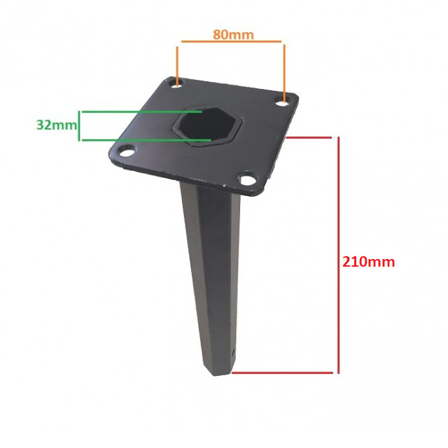 Manicot pentru roata motocultor, baza pătrată (h 210mm) (ax hexagonal 32mm)